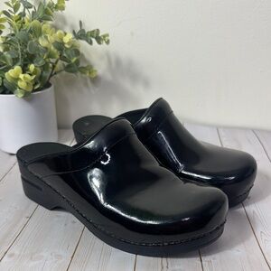 Dansko Black Patent Leather Clogs
